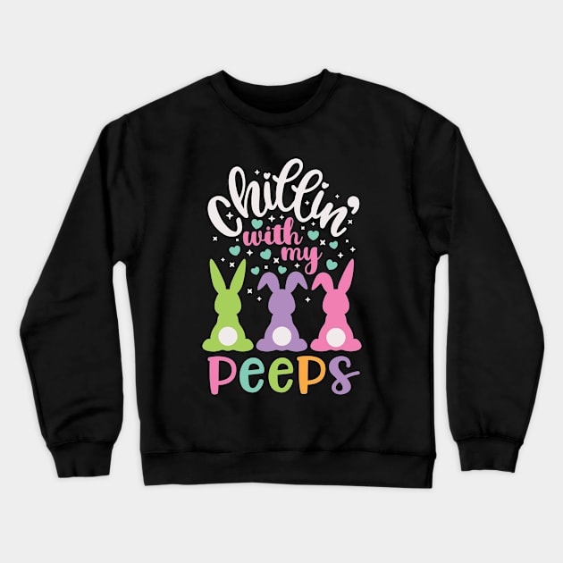 Chillin with my Peeps Funny Easter Bunny Kids Gift Crewneck Sweatshirt by artspot